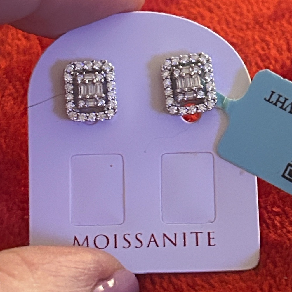 Luxury Moissanite‎ Diamond Silver emerald cut screwback Earrings